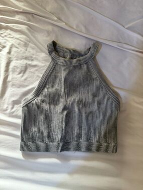 aerie Ribbed High Neck Tank in Heather Gray